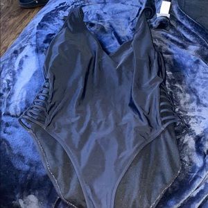 Black one-piece bathing suit